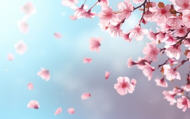 Dreamy Cherry Blossoms, Sakura Falling in Springtime