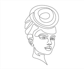 African american Woman face, continuous line drawing.  Line art, drawing of face, fashion concept, woman beauty minimalist for wall decoration, postcard or brochure cover design. Vector illustrations 