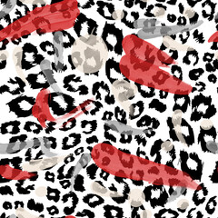 Seamless colorful brush paint with leopard texture, watercolor leopard pattern.