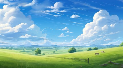 Obraz premium grass pasture heaven day landscape illustration horizon idyllic, lawn summer, countryside fresh grass pasture heaven day landscape