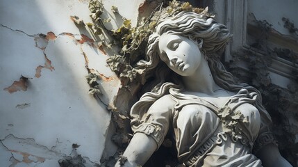 A close up of a statue of a woman