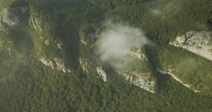 Aerial view of Mount Terminio peak at sunset from Ripe della Falconara lookout, Serino, Campania, Avellino, Italy.