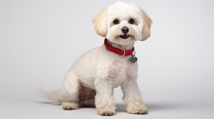 Obraz premium A small white dog wearing a red collar