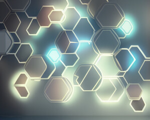 Obraz na płótnie Canvas Abstract background hexagon pattern with glowing lights for backgrounds, technology, designs, unique pattern