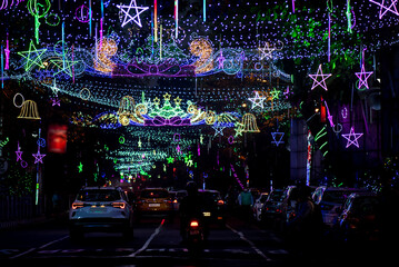 During Christmas city street was decorated by LED light