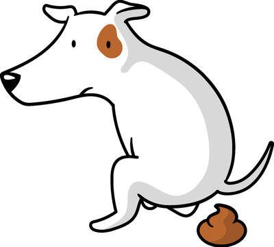 Funny Jack Russell Terrier dog pooping cartoon illustration isolated on white