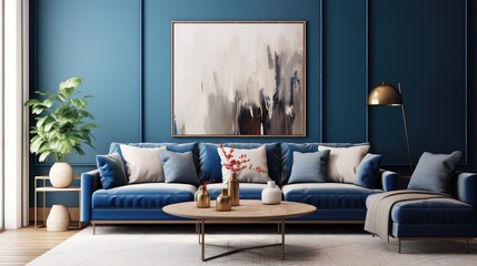light space blue home background illustration floor style, interior furniture, living cozy light space blue home background