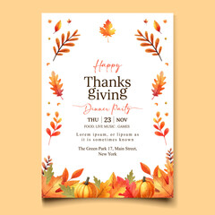 watercolor invitation template for Thanksgiving celebration