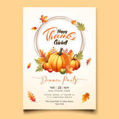 watercolor invitation template for Thanksgiving celebration
