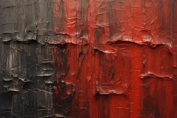 Abstract background of red and black paint on the old metal surface, Oil paint with a high textured...