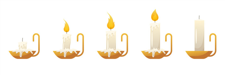 Burning candle on white background. Vector flat illustration 10 eps.