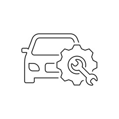 Car with gear and wrench, mechanic, automotive repair icon line style isolated on white background. Vector illustration