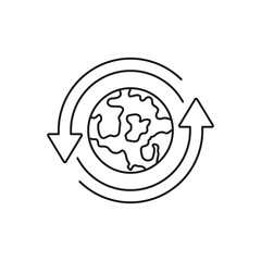 Globe in circular arrow. World spins. Worldwide icon line style isolated on white background. Vector illustration