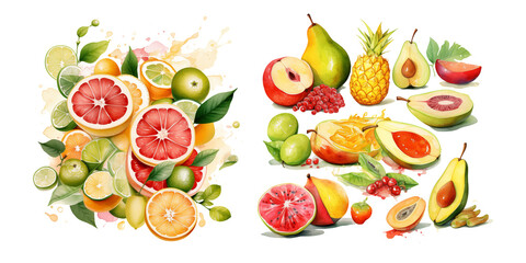 Citrus Splash and Exotic Fruits Watercolor Collection