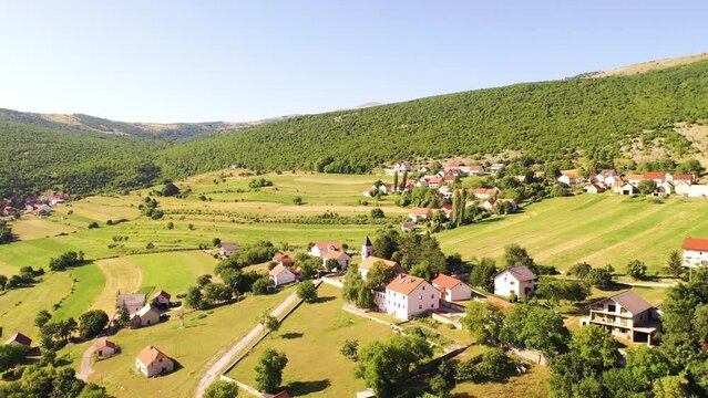 Aerial view of Livno, a small town on the hills in Bosnia and Herzegovina.