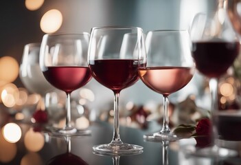 Variety of glasses with red white and rose wine