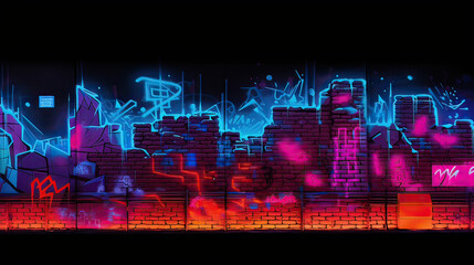 Abstract representation of urban nightlife with neon graffiti on brickwork  Ai Generative 

