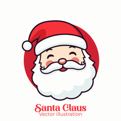 Isolated vector illustration of a cute and happy Santa Claus head in cartoon style for a Merry Christmas. Designed in flat style