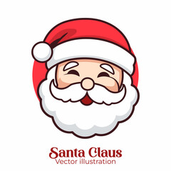 For a Merry Christmas: Cute and happy Santa Claus head in cartoon style, isolated. Vector illustration in flat design