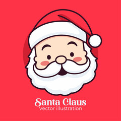 Merry Christmas: Isolated cute and happy Santa Claus head in cartoon style. Vector illustration in flat style