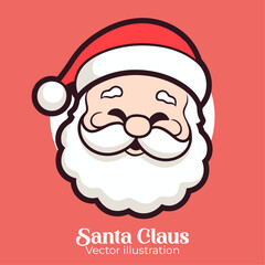 Merry Christmas vector illustration of a cute and happy Santa Claus head in cartoon style, isolated and in flat design