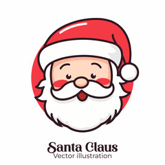 Cartoon style cute and happy Santa Claus head, isolated and in flat style. Vector illustration for a Merry Christmas