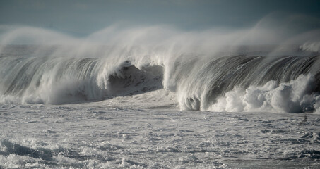 Close up. Big waves in Quintanilla. Arucas coast. Gran Canaria. Canary islands. Spain