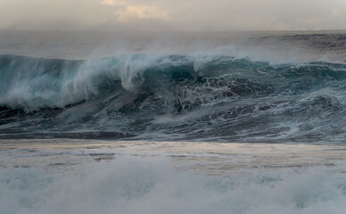 Close up. Big waves in Quintanilla. Arucas coast. Gran Canaria. Canary islands. Spain