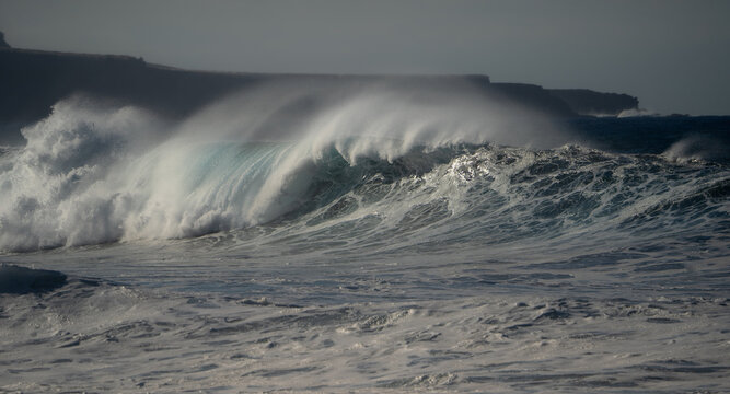 Close up. Big waves in Quintanilla. Arucas coast. Gran Canaria. Canary islands. Spain