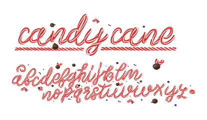 Candy cane letters set. Sweet lollipop font. Festival style vector latin alphabet. Fonts for event, promo, logo, banner, monogram and poster. Typeset design. Christmas holidays concept. 
