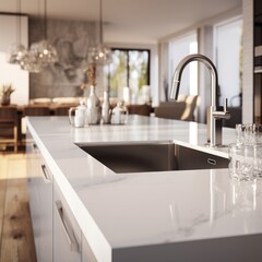 Modern marble kitchen table counter countertop with sink