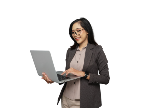 Beautiful Young Asian Businesswoman with Laptop Cutout Isolated Background