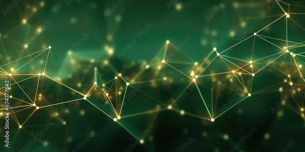 Poster 3d network connections with plexus design green and gold color background wallpaper. generative ai i