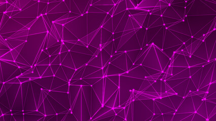 Abstract background with a dynamic purple dots and line wave animated background. Network connection dots and lines. Plexus. 3d rendering. 4k animation.