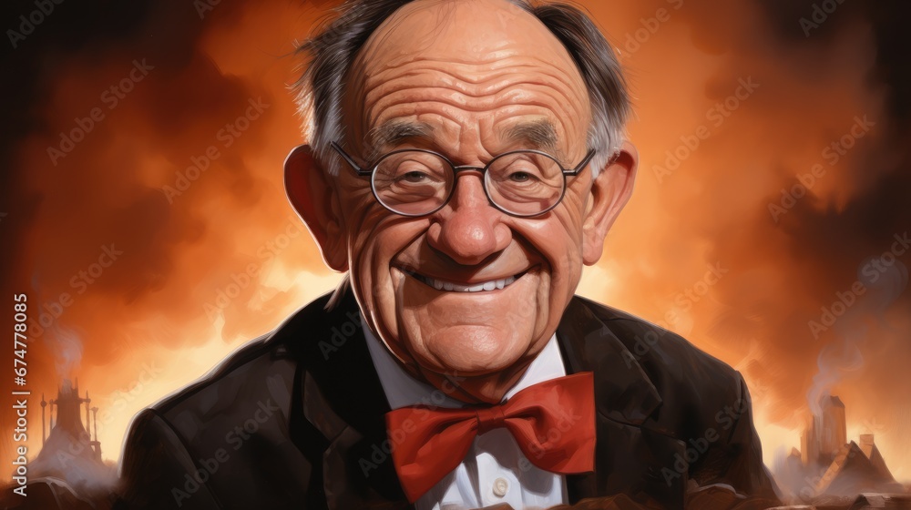Aufkleber a painting of a man in a tuxedo with a red bow tie and a red bow tie on. generative ai