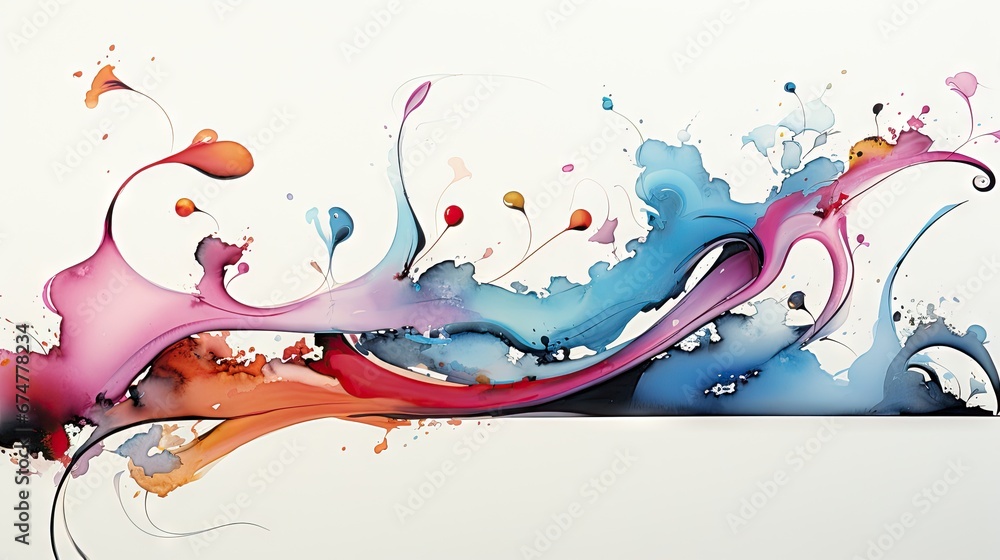 Poster a picture of a white background with colorful paint splattered on the bottom of the image and on the