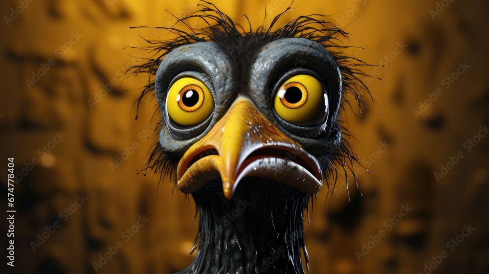 Aufkleber a close up of a bird with a weird look on it's face and a yellow wall in the background. generative 