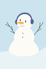 Cute Christmas snowman wearing headphones