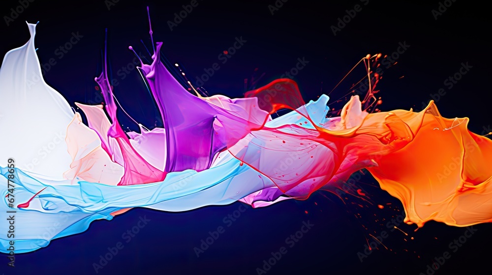 Poster a multicolored liquid splashing in the air on a black background with a black background and a black