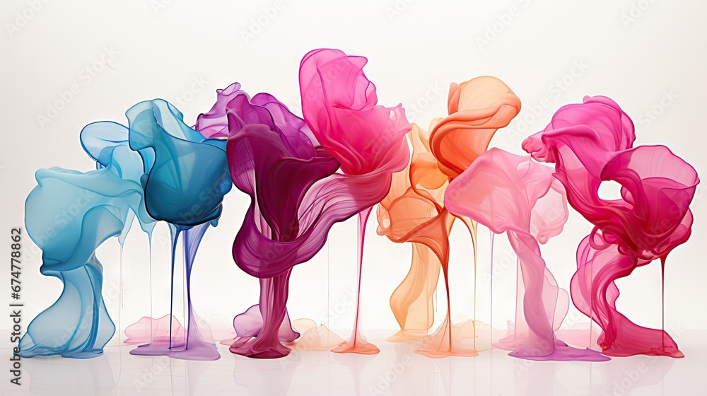 Poster a group of multicolored vases sitting on top of a white table next to each other on top of a white s