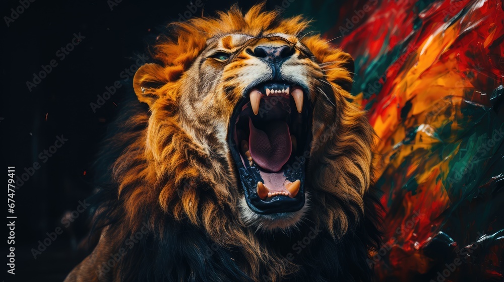 Aufkleber a close up of a lion with its mouth open and it's mouth wide open with its mouth wide open. generati