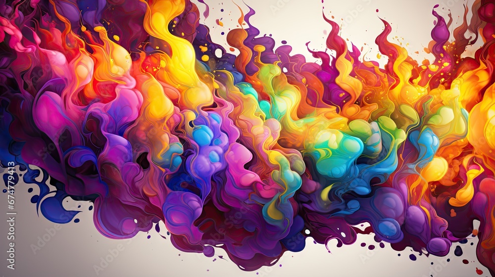 Poster an abstract painting of multicolored smoke on a gray background with a white background and a white 