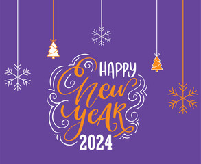 Happy New Year Holiday Abstract Purple And Orange Design Vector Logo Symbol Illustration With Purple Background