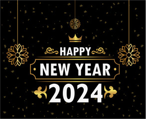 Happy New Year Holiday Abstract Gold And White Design Vector Logo Symbol Illustration With Black Background