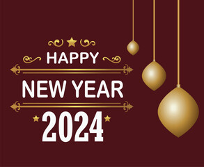 Happy New Year 2024 Holiday Abstract Gold And White Design Vector Logo Symbol Illustration With Maroon Background