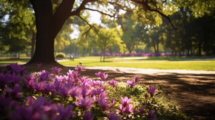 park, spring, flowers, nature, tree, sunlight, outdoor, blooming, peaceful, purple flowers,...