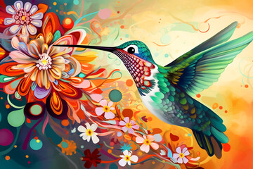 Kolibri - Farbenfrohe Vögel ähnlich Holzschnitt oder Linolschnitt