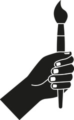 Hand holding paintbrush icon. Vector. Flat design.	