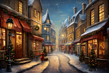 Fototapeta na wymiar Beautiful christmas decoration of old city illustration