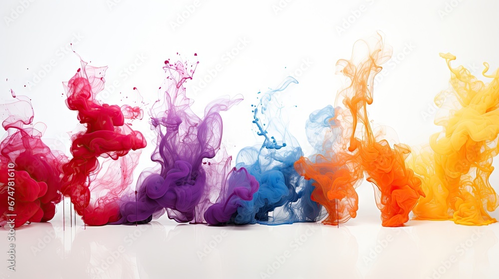 Aufkleber a group of colorful ink in water on a white background, creating a vibrant and dynamic scene the col